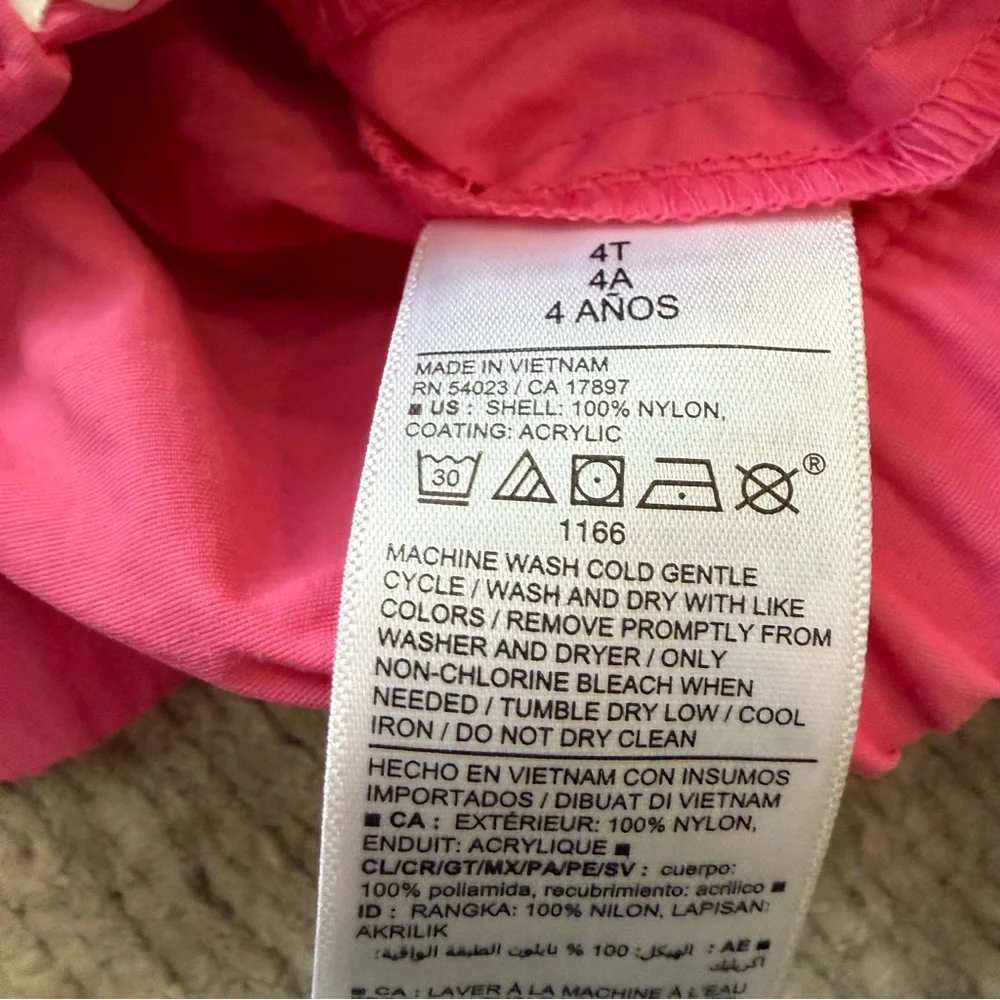 Old Navy Pink Hooded Windbreaker Jacket Girls 4T Water Resistant‎